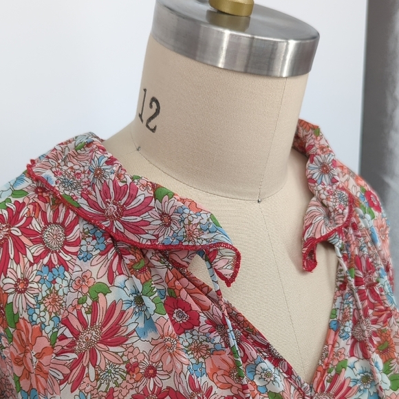 30125 Umgee Floral Tunic Midi Dress Red size Large bohemian resortwear spring - Picture 4 of 7